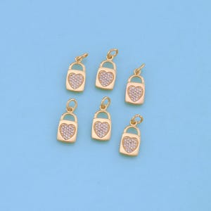 18K Gold Filled Heart Lock Pendant,CZ Micro Pave Lock Charm Bracelet Necklace for DIY Jewelry Making Supply