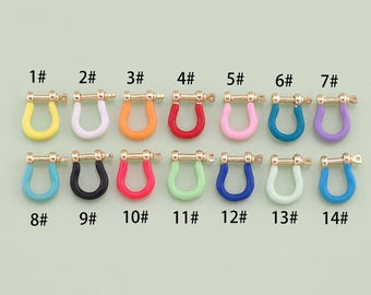 18K Gold Filled Enamel Horseshoe Screw Clasp,Carabiner Lock Connector,Spring Push Gate For DIY Jewelry Clasp Finding Necklace Bracelet