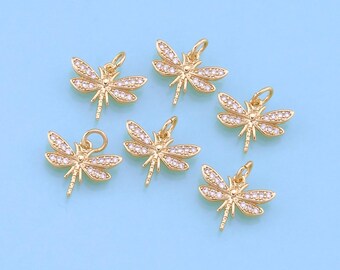 Pendentif Charms Libellule En Or Jaune 18K (750) - Longueur 13mm - Neuf Avec étiquettes - Unisexe