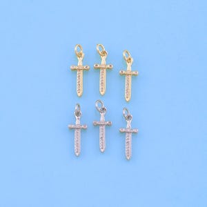 18K Gold Filled Sword Pendant,Sword Charm Bracelet Necklace for DIY Jewelry Making Supply