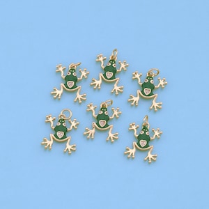18K Gold Filled Frog Pendant,Enamel Animal Charm Bracelet Necklace for DIY Jewelry Making Supply