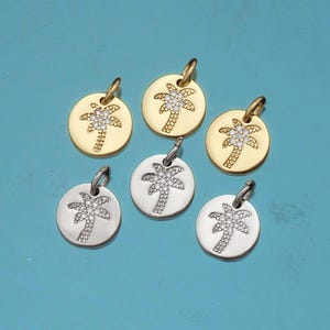 18K Gold Filled Tiny Palm Tree Pendant,CZ Micro Pave Tree Charm Bracelet Necklace for DIY Jewelry Making Supply