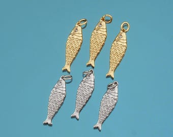 18K Gold Filled Fish Pendant,Dainty Fish Charm Bracelet Necklace for DIY Jewelry Making Supply