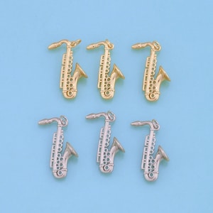 Pingente de saxofone preenchido com ouro 18K, colar de pulseira com pingente de instrumento musical para fabricação de joias faça você mesmo