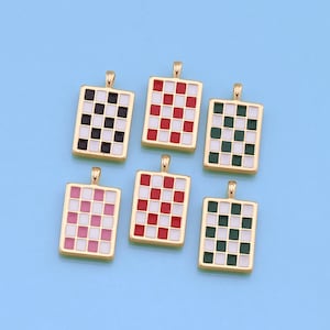 18K Gold Filled Rectangle Pendant,Enamel Geometry Charm Bracelet Necklace for DIY Jewelry Making Supply