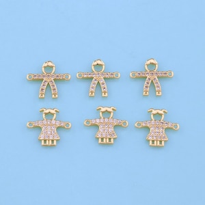 18K Gold Filled Boy Girl Connector,CZ Micro Pave Boy Girl Charm Bracelet Necklace for DIY Jewelry Making Supply