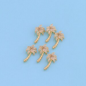 18K Gold Filled Palm Tree Pendant,CZ Micro Pave Tree Charm Bracelet Necklace for DIY Jewelry Making Supply