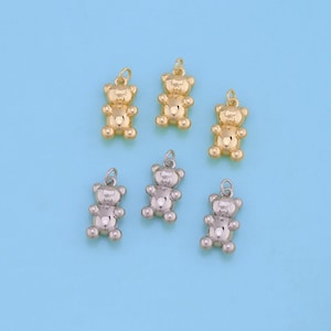 18K Gold Filled Bear Pendant,Dainty Bear Charm Bracelet Necklace for DIY Jewelry Making Supply