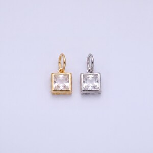 18K Gold Filled CZ Tiny Square Pendant,DIY Jewelry Pendant,Tiny Square Charm for Necklace Bracelet Making