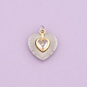 18K Gold Filled Heart Pendant, Crystal Charm for DIY Jewelry