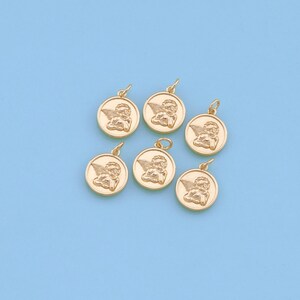 18K Gold Filled Round Angel Pendant,Dainty Angel Charm Bracelet Necklace for DIY Jewelry Making Supply