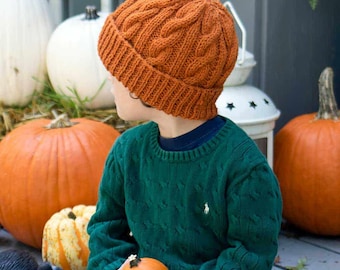 Kids Flat Knit Cable Hat Knitting Pattern