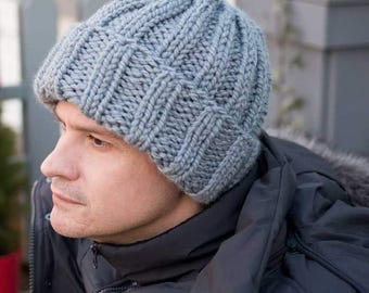 Men’s Thick and Quick Hat Knitting Pattern – Super Bulky Beanie – PDF Download