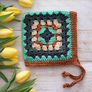 Granny Square Baby Bonnet Crochet Pattern