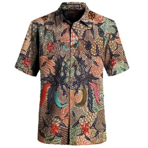 Madura Hand-drawn Batik Shirt Men&#39;s Batik Shirt Short Sleeve Elegant Batik Motif