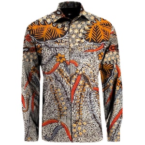 Only One Madura Hand-Written Batik Shirt Available, Long Sleeve Men&#39;s Batik Shirt, Free Shipping