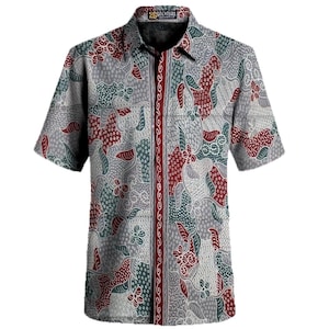 Madura Batik Shirt Men&#39;s Short Sleeve Batik Shirt, Simple Batik Motif