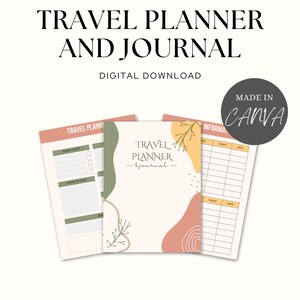 Digital Travel Planner & Journal - 38 Pages | Printable Travel Itinerary, Roadtrip And Vacation Planner, Travel Diary, Canva