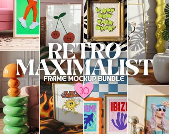 Retro Maximalist Frame Mockups Bundle • Colorful DIN A Poster Mockups • Groovy PSD Mockups • Vibrant Wall Art Scenes