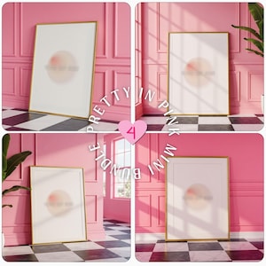 Paquet de 4 maquettes roses glamour | Damier et murs roses | DIN A PSD Objets intelligents | Présentoir d'art esthétique rétro
