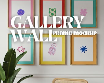 Colorful Gallery Wall Frame Mockup: DIN A Frames, Smart Object (PSD & JPEG)