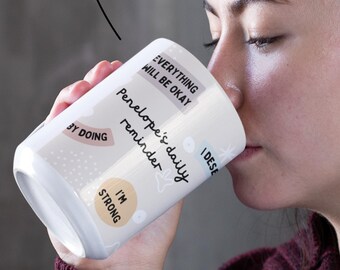 Personalized Daily Affirmation Mug, Custom Name Mental Health Cup, Positive Reminder Coffee Mug Gift For Best Friend, Self Care Gift 15oz