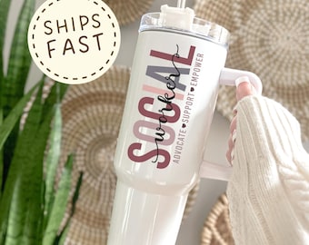Social Worker Appreciation Tumbler With Handle, Social Work Graduation Gift, Advocacy Gift, Empowerment Drinkware Helping Profession Hero