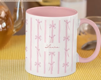 Personalized Bridesmaid Name Mug, Blue Striped Ceramic Coffee Cup Gift For Her, Custom Best Friend Birthday Mug, Bridal Party Favors