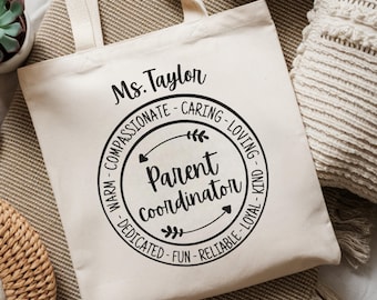 Personalized Parent Coordinator Tote Bag, Custom School Staff Canvas Tote, Appreciation Gift For Educators, Back To School Staff Helper Bag
