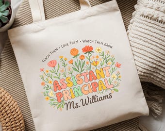 Custom Assistant Principal Tote Bag, Personalized Teacher Canvas Tote, School Admin Gift For Her, Floral Education Tote Bag, Eco Shopper