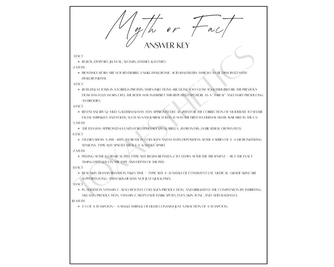Myth or Fact True or False Botox Med Spa Injector Event Printable PDF ...