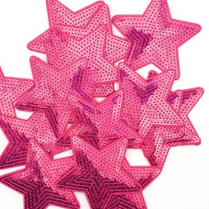 Opstrijkpatch met roze ster met lovertjes: doe-het-zelf-modeappliqué (3&quot; x 3&quot;)