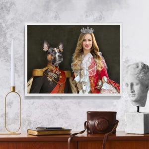PET AND OWNER - Princess And The King, Classic Pet Portrait from Photo, Cat/Dog Portrait Funny, Custom Pet Portrait Gift, Christmas Day Gift