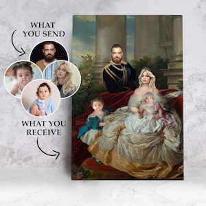 Custom ROYAL FAMILY Portrait with Babies, Living Room Wall Art, Housewarming Present, Photo to Portrait, Funny Portrait Idea, Wall Art Decor