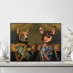 Portrait Pet TWO PET ARCHDUKES Custom Pet Portrait, Royal Pet Portrait, Animal Portrait, Chihuahua Painting Pet Art Custom Drawing Gift