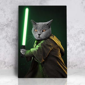 Pet Portrait Jedi, Baby Yoda Art Funny Pet Lover Gift, Star Wars, Custom Dog Portrait, Star Wars Pet Portrait Jedi Personalised Pet Portrait
