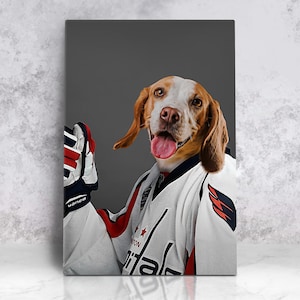 Portrait d'animal de compagnie hockey personnalisé, cadeau d'Halloween pour animal de compagnie, art cadeau fan de hockey, portrait personnalisé, équipe de la LNH, cadeau drôle pour amoureux des animaux de compagnie, cadeau de sport pour animal de compagnie