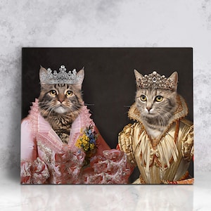 Portrait personnalisé de la princesse royale, portrait, portrait d'animal de compagnie personnalisé pour amoureux des chats, portrait d'animal de compagnie drôle, portrait d'animal de compagnie unique, déguisements de deux chats