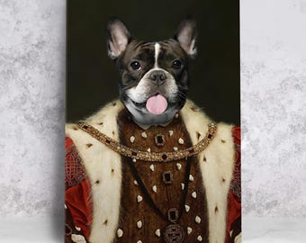 King Queen Pet in attire Victorian Style Renaissance Dog Portrait Royal Pet Portrait Royal Dog Costume Classic Dog Portrait Pet Painting