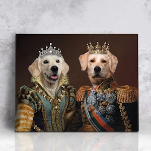 ROYAL BROTHERS PORTRAIT - Custom King Prince Portrait, Royal Dogs Portrait, Female Animal Portrait, Renaissance Cat Portrait Vintage Pet Art