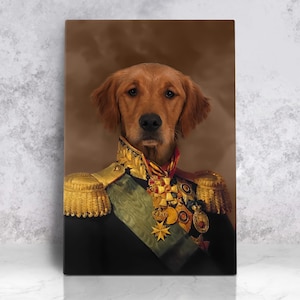 THE GENERAL - Custom Dog Portrait from Photo, Royal Pet Military Portrait Canvas, General Pet Portrait, General Cat Portrait, Regal Pet Art