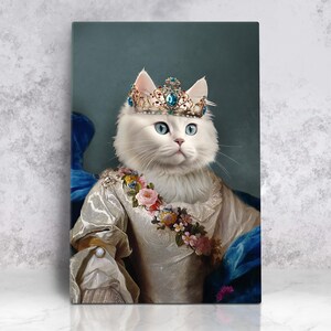 LITTLE CAT PRINCESS  Portrait - Custom Cat Portrait, Royal Queen Cat Portrait, Female Animal Portrait, Renaissance Portrait, Vintage Pet Art
