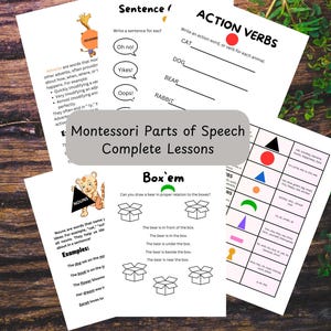 Montessori Parts of Speech Digital Lesson | Grammar Worksheets, Symbols Chart, Examples and Exercises | Homeschool and Classroom Learning