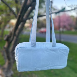 Blue pastel handmade fabric duffel bag