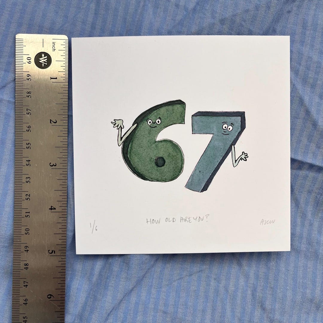 Funny Number 67 Watercolor Art Print, Nephew Gift, 5x5 Inch - Etsy