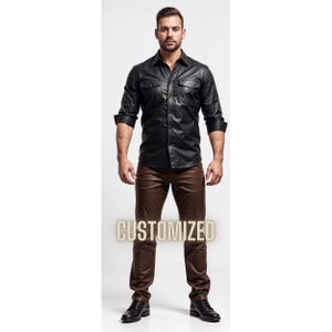Man Genuine Black Leather T-Shirt
