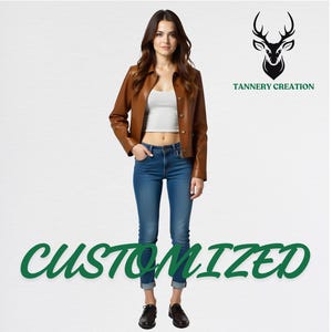 Giacca bomber in vera pelle marrone personalizzata fatta a mano da donna