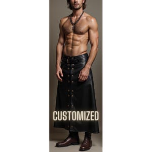 Men Handmade Customized Genuine Black Leather Warrior Style Kilt