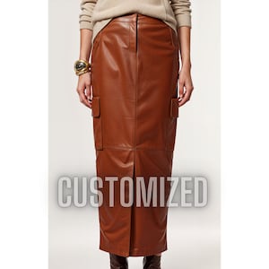 Women Handmade Customized Genuine Brown Leather Skirt