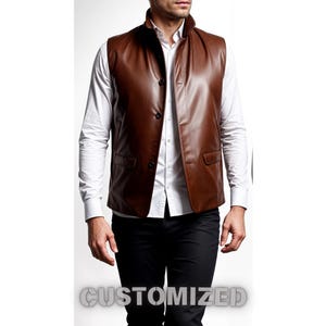 Man Handmade Genuine Brown Leather Vest